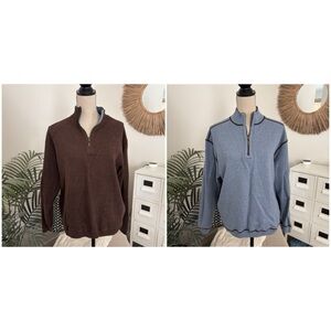 Caribbean Joe Reversible Brown Blue Quarter Zip Cotton Pullover Sweatshirt Large